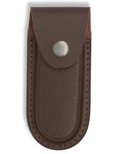 Etui rigide en cuir marron pour couteaux de poche (12x6 cm.)