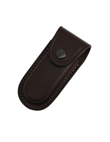 Etui rigide en cuir marron pour couteau de poche (9 cm.)