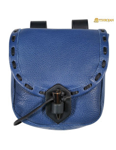 Sac médiéval en cuir bleu avec fermeture en corne...