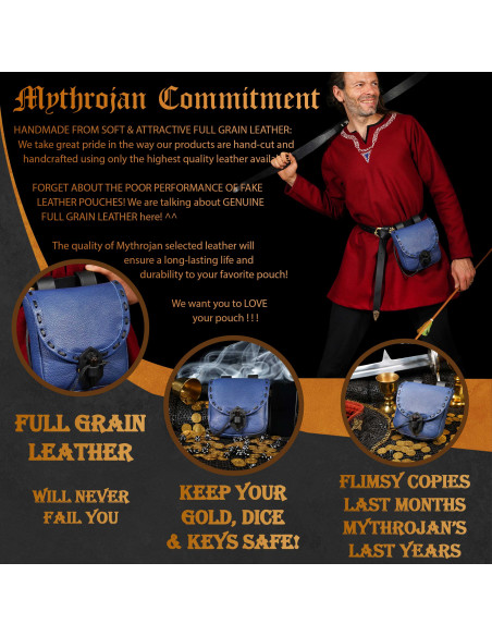 Sac médiéval en cuir bleu avec...