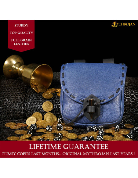Sac médiéval en cuir bleu avec...