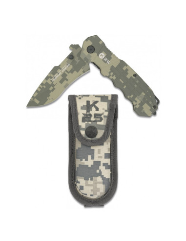 Couteau tactique de marque K25 Camo Coated avec étui (22,3 cm.)