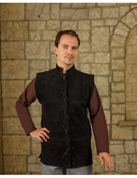 Gilet Renaissance Laertes en daim noir