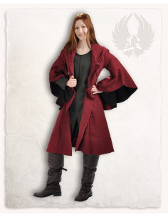 Manteau Lilian bourgeois médiéval de couleur bordeaux-noir