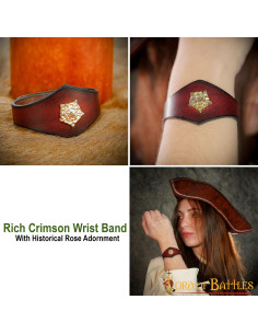 Bracelet en cuir marron Tudor fait main avec décoration rose 2