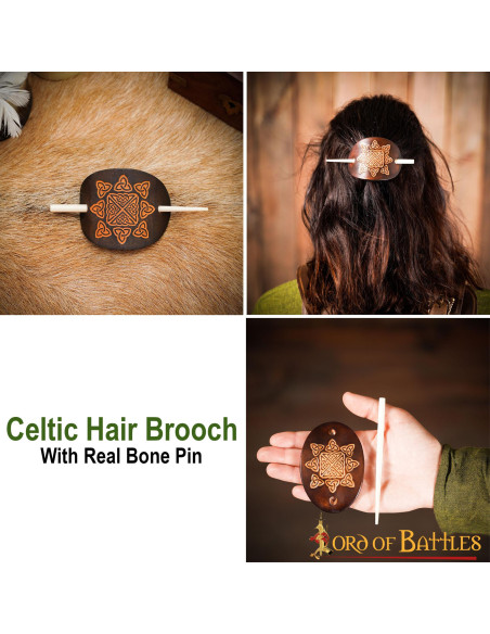 Broche à cheveux en cuir marron avec... Broche à cheveux en cuir marron avec...