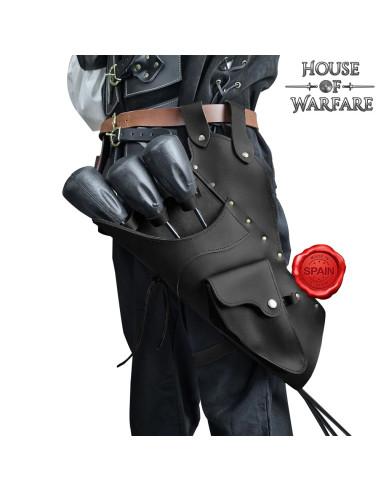 Carquois de ceinture médiéval en cuir noir