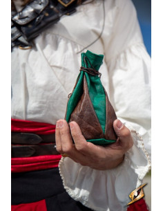 Pochette en cuir marron-vert pour pièces Bounty Hunter