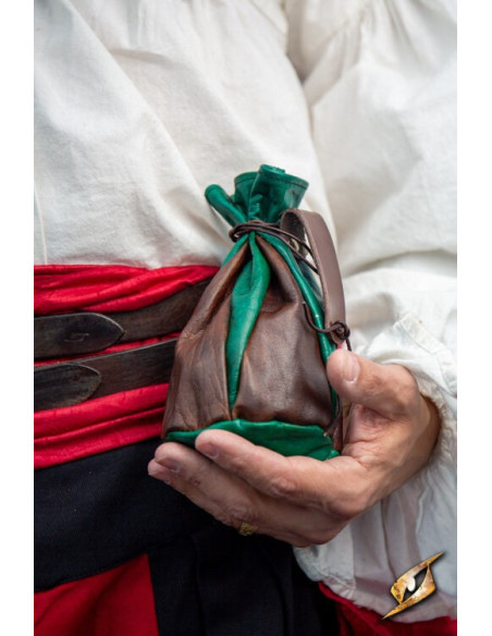 Pochette en cuir marron-vert pour...