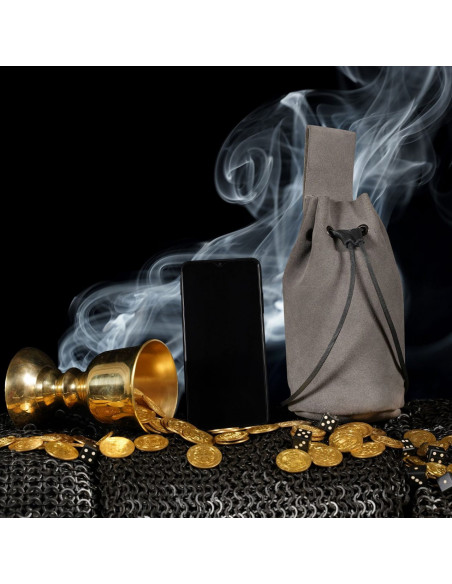 Sac à monnaie en cuir suédé gris avec...