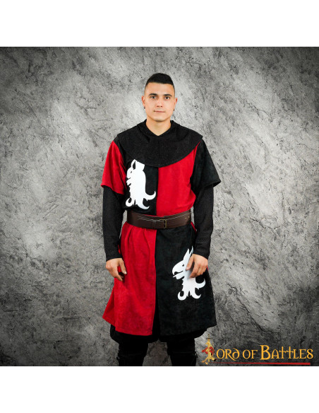 Tabard médiéval quartier rouge-noir...