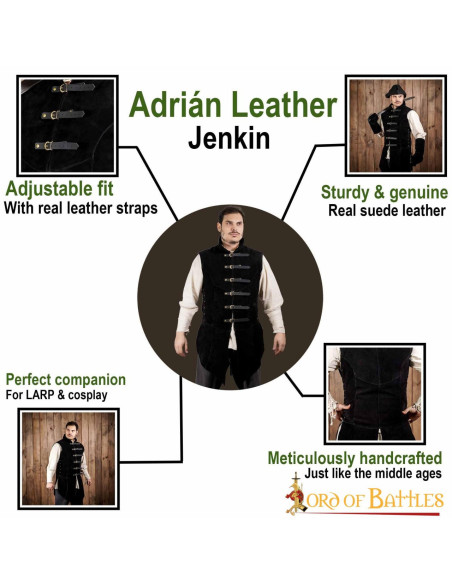 Gilet médiéval en daim noir modèle...