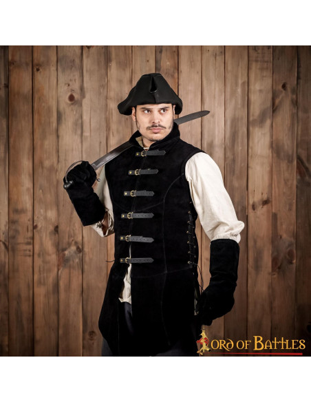 Gilet médiéval en daim noir modèle...