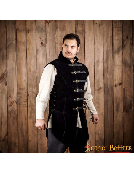 Gilet médiéval en daim noir modèle...