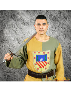 Tabard médiéval bicolore olive-moutarde avec bouclier... 2