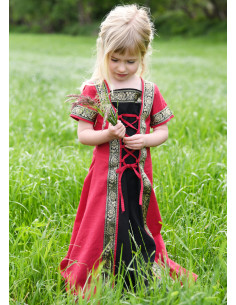 Robe médiévale fille Leonor à manches courtes, rouge-noir
