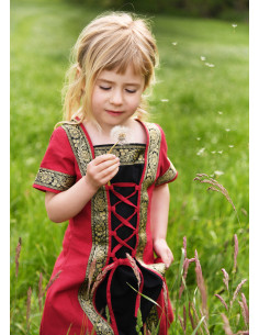Robe médiévale fille Leonor à manches courtes, rouge-noir 2