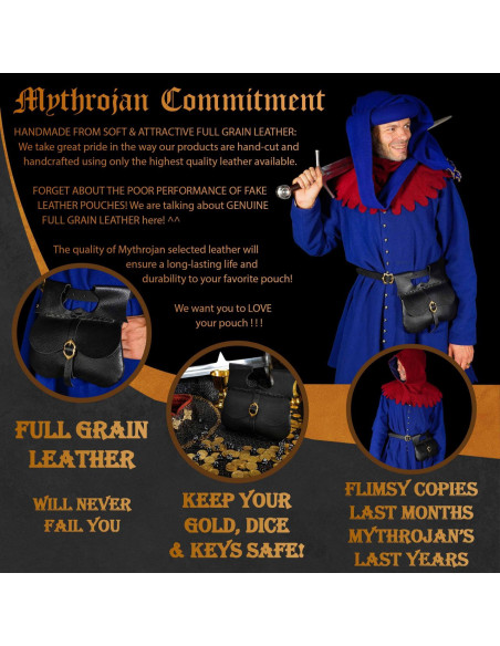 Sac médiéval en cuir noir (21,60 x...