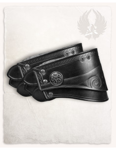 Épaulières en cuir noir gaufré motif floral modèle Hektor