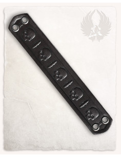 Petit bracelet gothique têtes de mort et épées, cuir noir