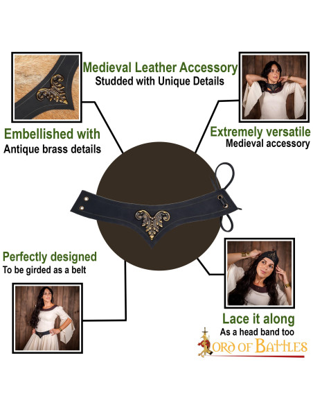 Diadème médiéval décoré de cuir noir