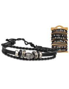 Bracelet en similicuir orné d'une pierre tête de mort