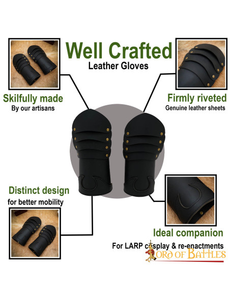 Gants médiévaux en cuir laiton riveté...