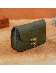Sac en cuir croix celtique embossée, vert