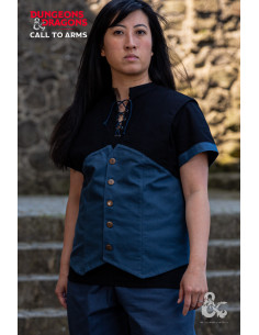 Gilet médiéval à capuche Rogue, noir-bleu