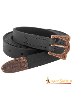 Ceinture étroite Viking noire avec boucle et plaque