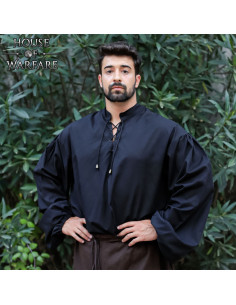 Chemise médiévale en coton à lacets, noire.