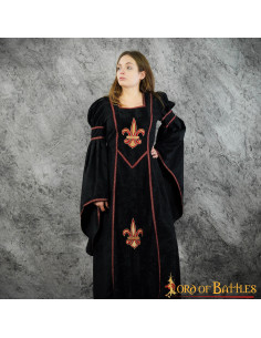 Robe médiévale à motif fleur de lys, modèle Blanca