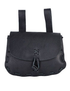 Sac ceinture médiéval, cuir noir (14x18 cm.)