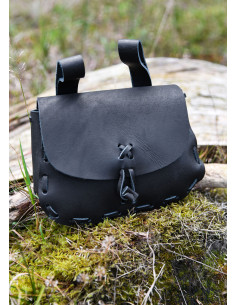 Sac ceinture médiéval, cuir noir (14x18 cm.) 2