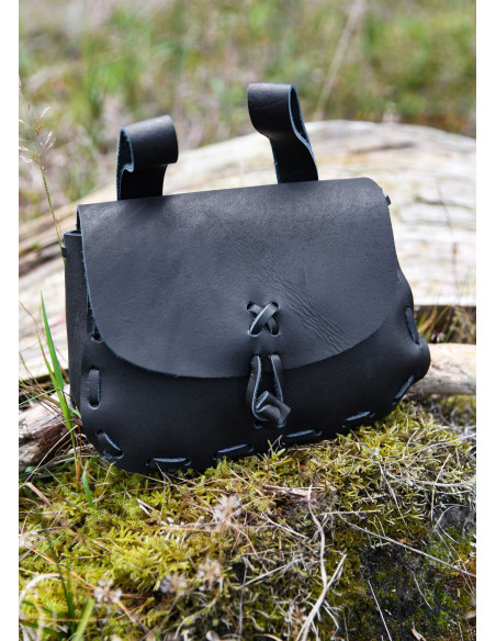 Sac ceinture médiéval, cuir noir...