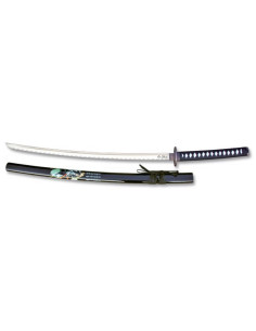 Katana Samurai Décorative avec Fourreau Noir et Support -...