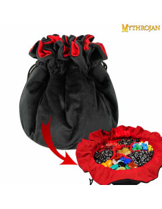 Sac à dés médiéval à cordon, noir - rouge