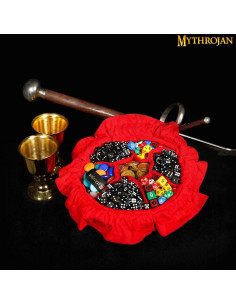 Sac à dés médiéval à cordon, noir - rouge 2