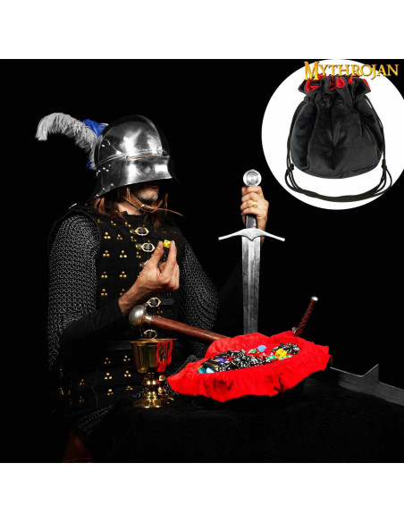 Sac à dés médiéval à cordon, noir -...