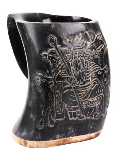 Pichet à hydromel viking design Odin, base en bois