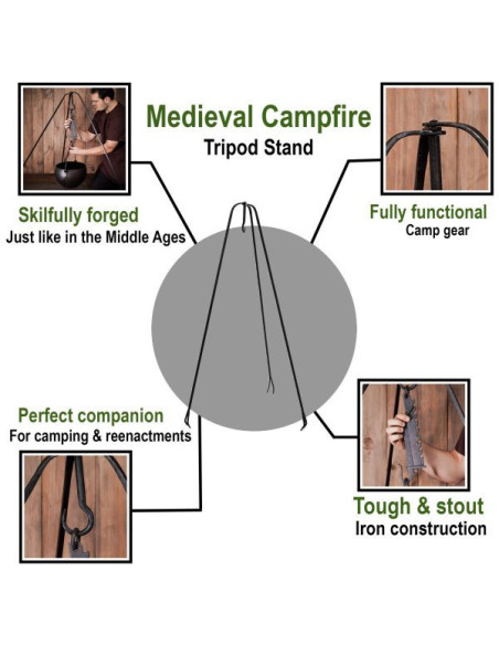 Feu de camp médiéval tripode en fer...