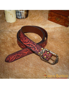Ceinture Renaissance en cuir grenat embossé 2