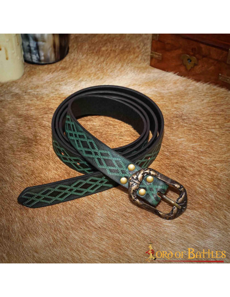 Ceinture Renaissance en cuir vert gaufré