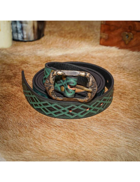Ceinture Renaissance en cuir vert gaufré