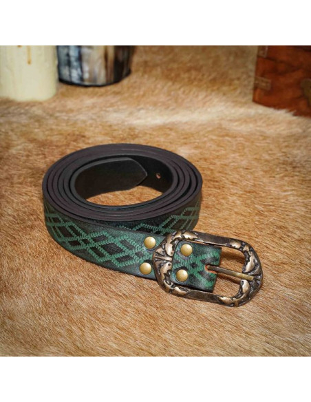 Ceinture Renaissance en cuir vert gaufré