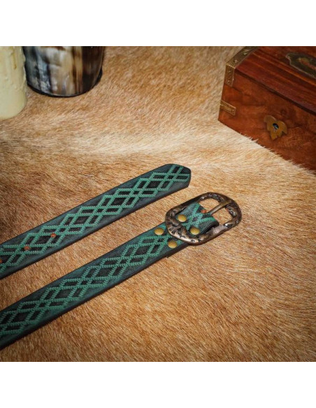 Ceinture Renaissance en cuir vert gaufré