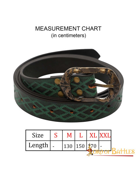 Ceinture Renaissance en cuir vert gaufré
