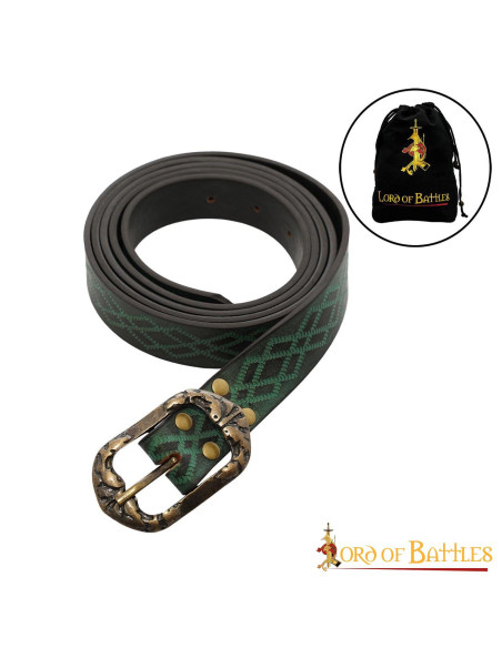 Ceinture Renaissance en cuir vert gaufré