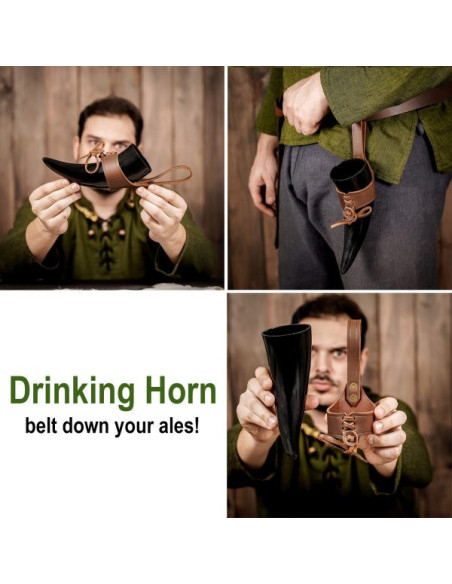Corne à boire viking avec baudrier en...
