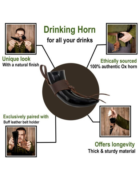 Corne à boire viking avec baudrier en...